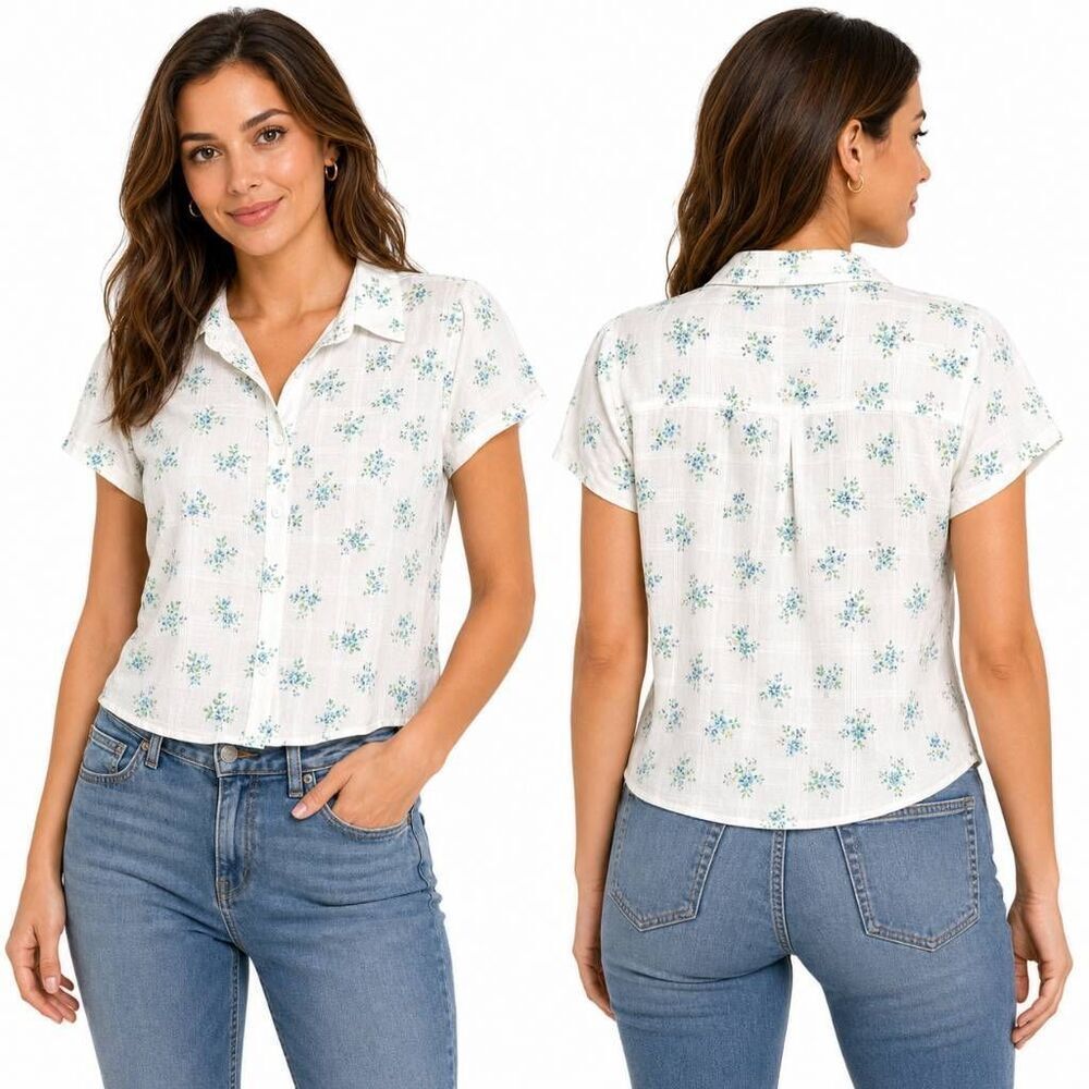 Hollister Floral Button Shirt White S Cotton